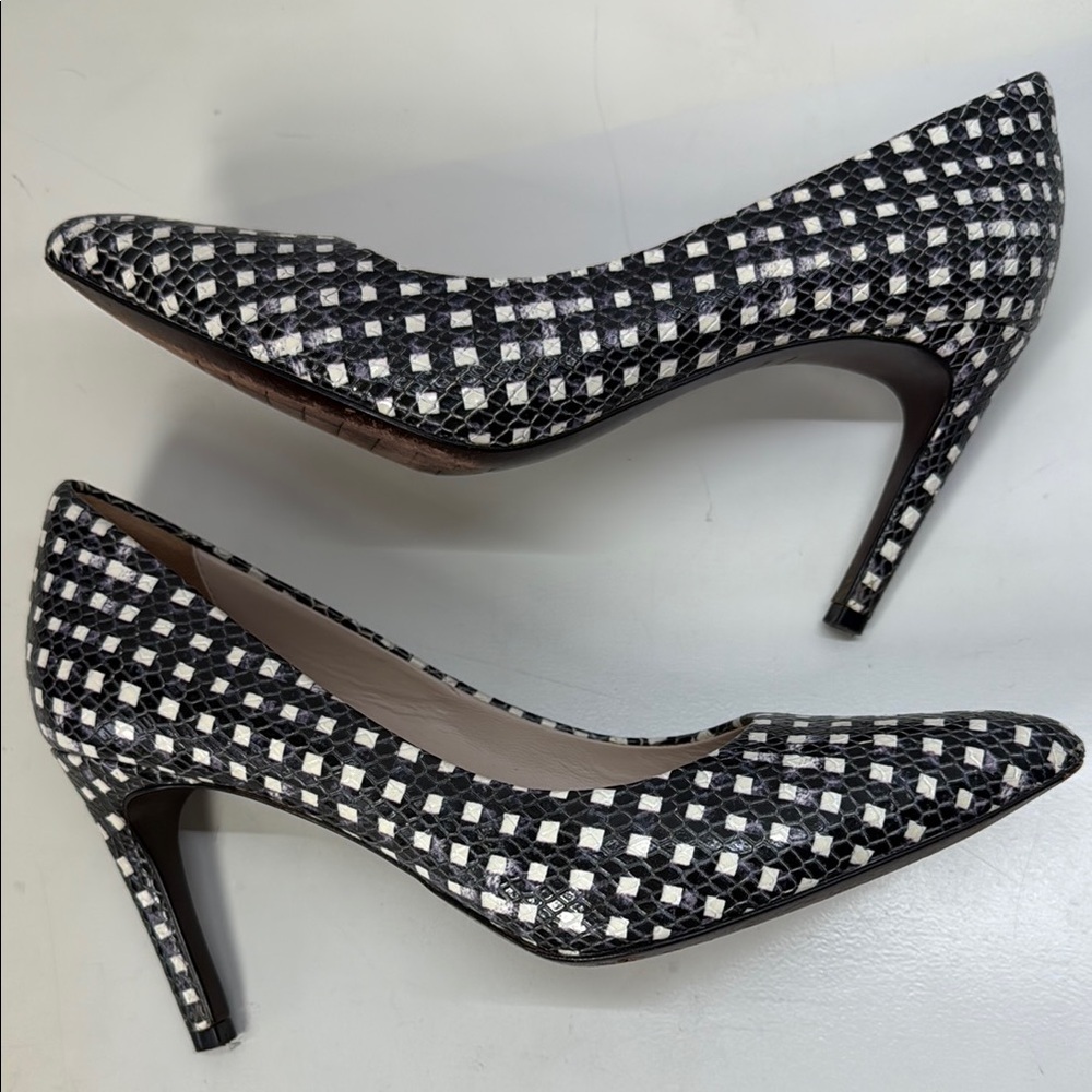 Cole Haan Black and White Checkered Heels with Pointed Toe